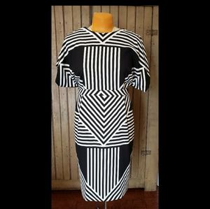 EUC ASOS Curve Midi Wiggle Dress, BW Optic, US 18